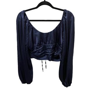 Fashion Nova Satin, crop top, with front lace up, with puffy sleeves